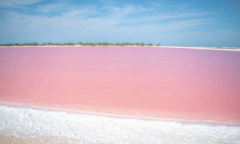 pink lakes of las coloradas in yucatan