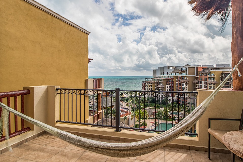 ocean front terrace with hanmock
