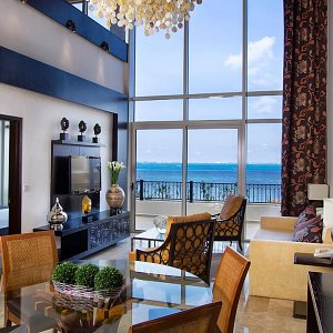 oceanfront loft with double height ceiling