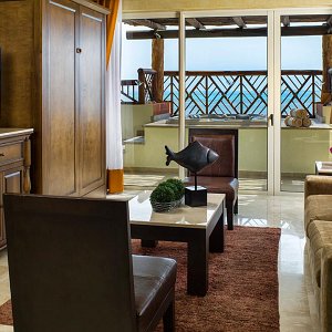 living room and beachfront terrace