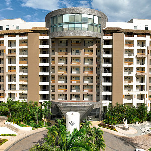 Front view of the main building entrance at Villa del Palmar Cancun Resort
